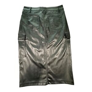 Hunter & Brown Faux Leather Cargo Skirt Midi Pencil Black Size M